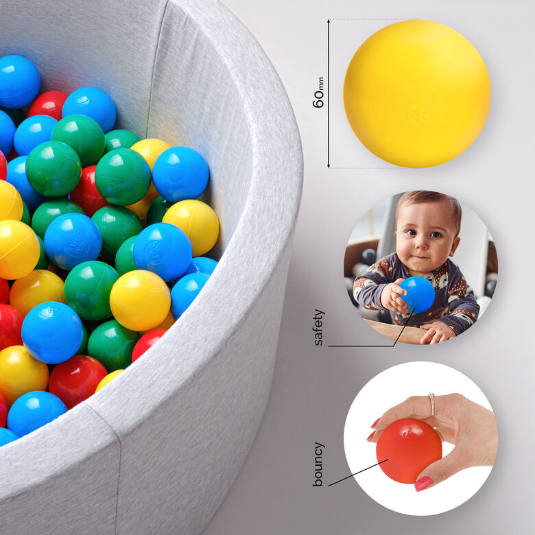 PLUSH NEST Dry pool balls, 6 cm, set of 200 pcs: blue, green, red, yellow