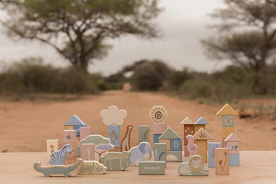 Little Dutch Wooden Building Blocks Safari Friends FSC 7445