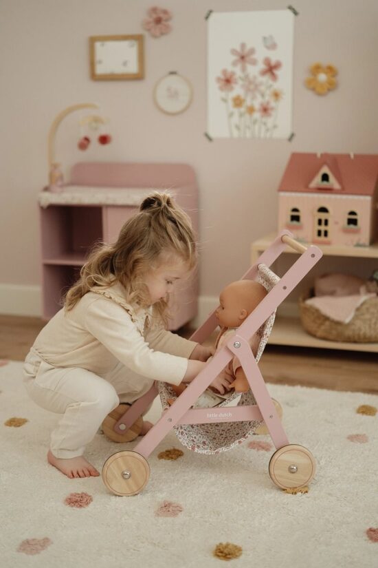 Little Dutch Wooden Doll Buggy Soft Flowers FSC 2518