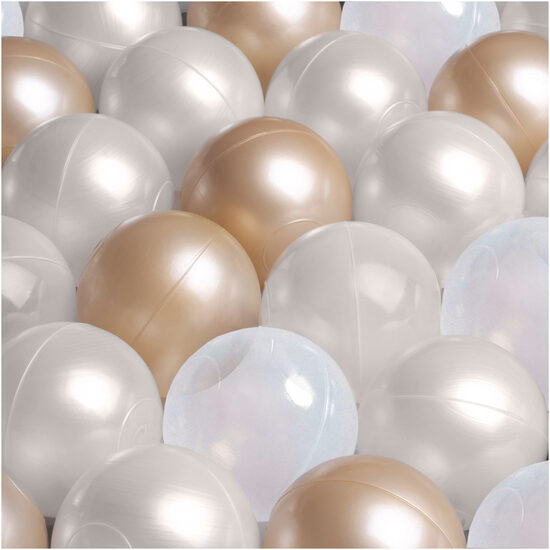 PLUSH NEST Dry pool balls, 6 cm, set of 200 pcs- pearl, gold, transparent