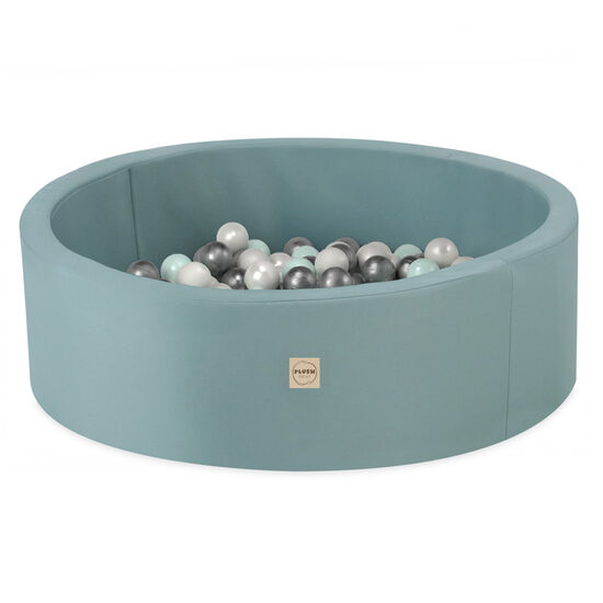 PLUSH NEST Dry pool, outdoor, round, green, waterproof, 90x30 cm, 200 balls: pearl, pearl mint, silver