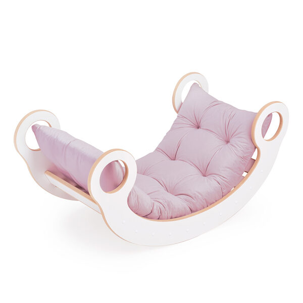 PLUSH NEST Big Rocker 6-in-1 rocker, climbing wall/slide, top, chair, cushion (Pink Velvet), Wooden Play