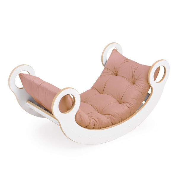 PLUSH NEST Big Rocker 6-in-1 rocker, climbing wall/slide, top, chair, cushion (beige/gold Velvet), Wooden Play