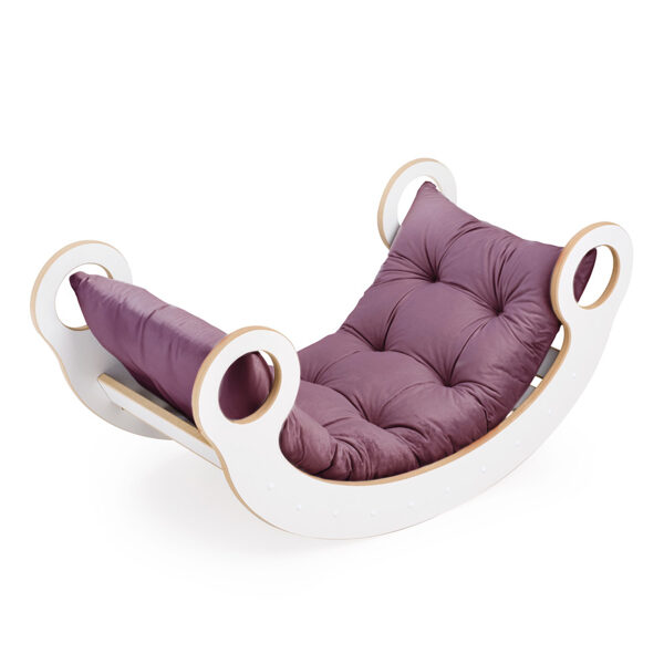 PLUSH NEST Big Rocker 6-in-1 rocker, climbing wall/slide, top, chair, cushion (lilac Velvet), Wooden Play