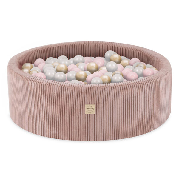 PLUSH NEST with balls, light beige, round, corduroy, 90x30, 200 balls: pearl, light pink, gold
